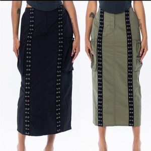Laced Up Cargo Midi Skirt NWT